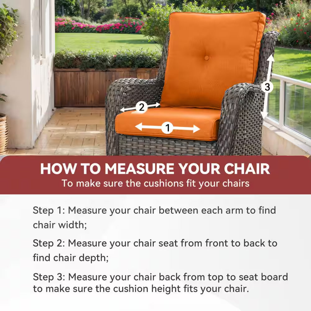 22 In. X 25 In. 10-Piece Deep Seating Outdoor Lounge Chair Replacement Cushion and Back Pillow in Orange