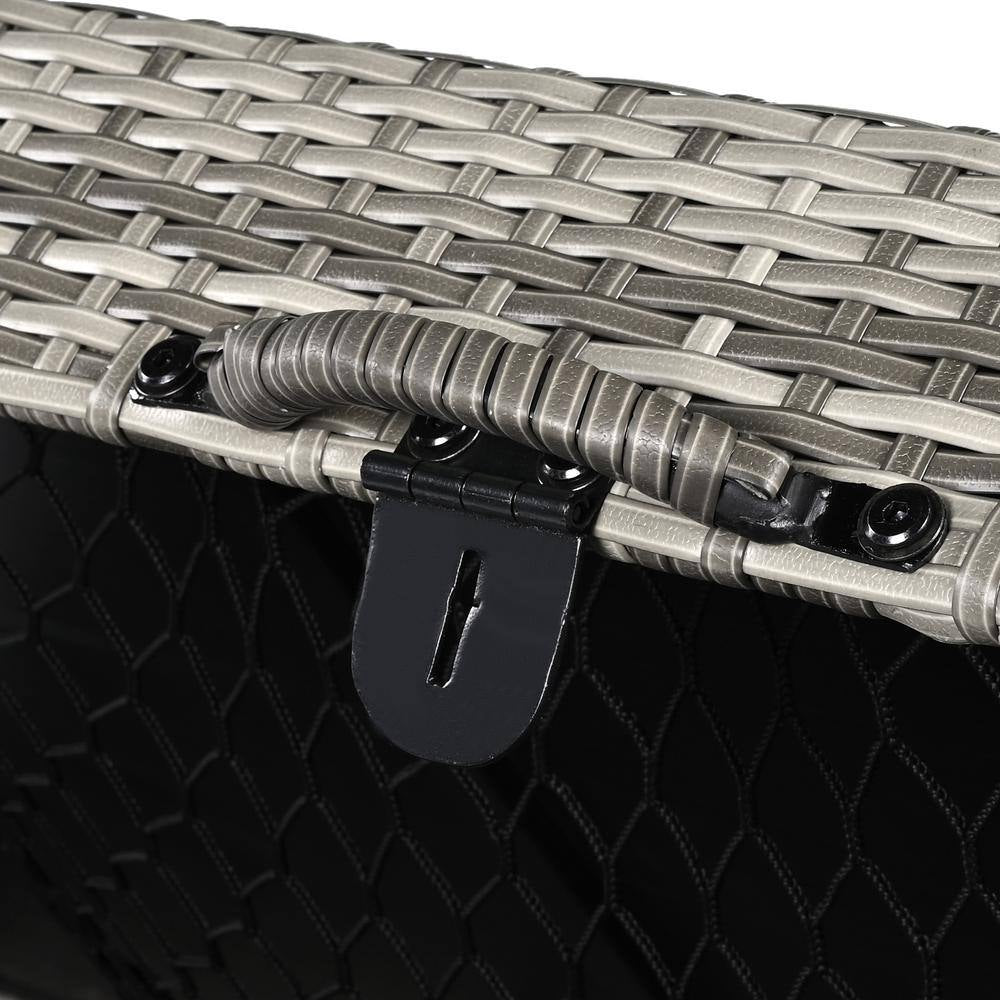 200 Gal. Gray Rattan Deck Box with Wheels All-Weather Outdoor Storage Box Wicker Storage Bin and Galvanized Steel Frame