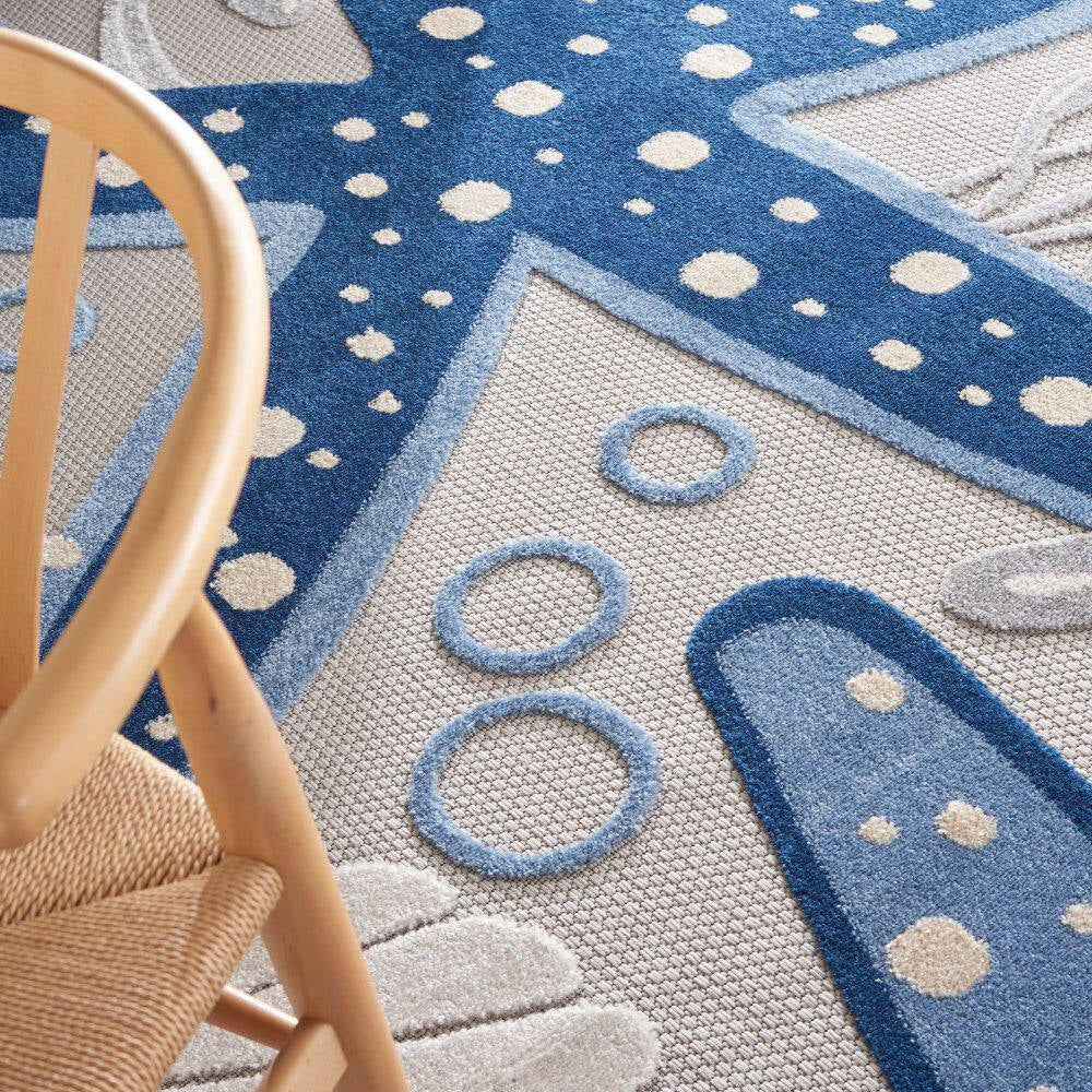 Aloha Blue/Gray 8 Ft. X 11 Ft. Floral Modern Indoor/Outdoor Patio Area Rug
