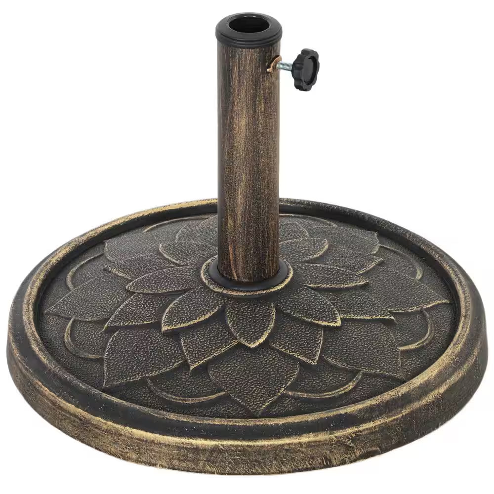 26 Lb. Resin round Patio Umbrella Base, Umbrella Holder for 1.3 In./1.5 In./ 1.9 In. Umbrella Poles in Bronze