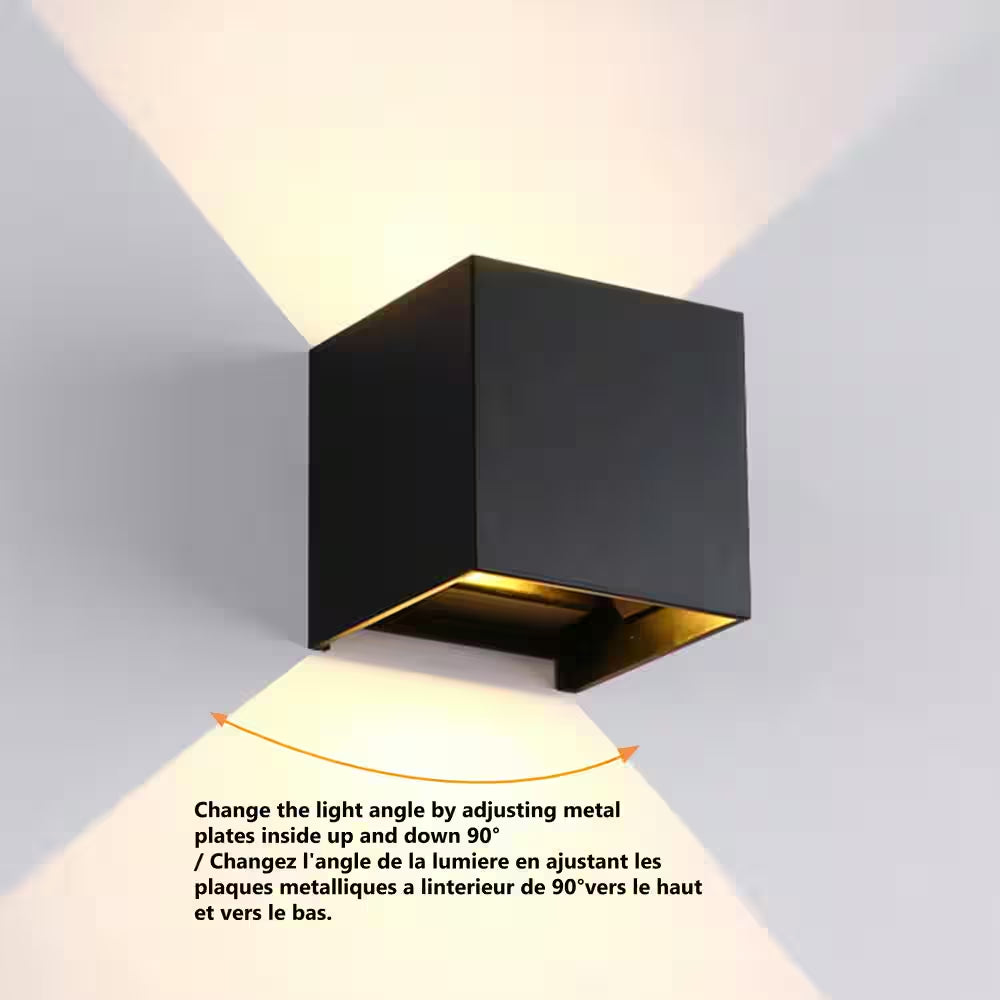 4 In. 2-Light Matte Black Aluminum Cube LED Outdoor Hardwired Wall Lantern Sconce with Adjustable Light Beam (2-Pack)