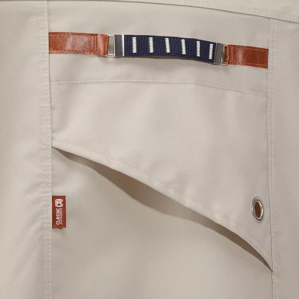 Mainland 94 In. L X 94 In. W X 23 In. H Fog/Navy round Patio Table and Chair Set Cover