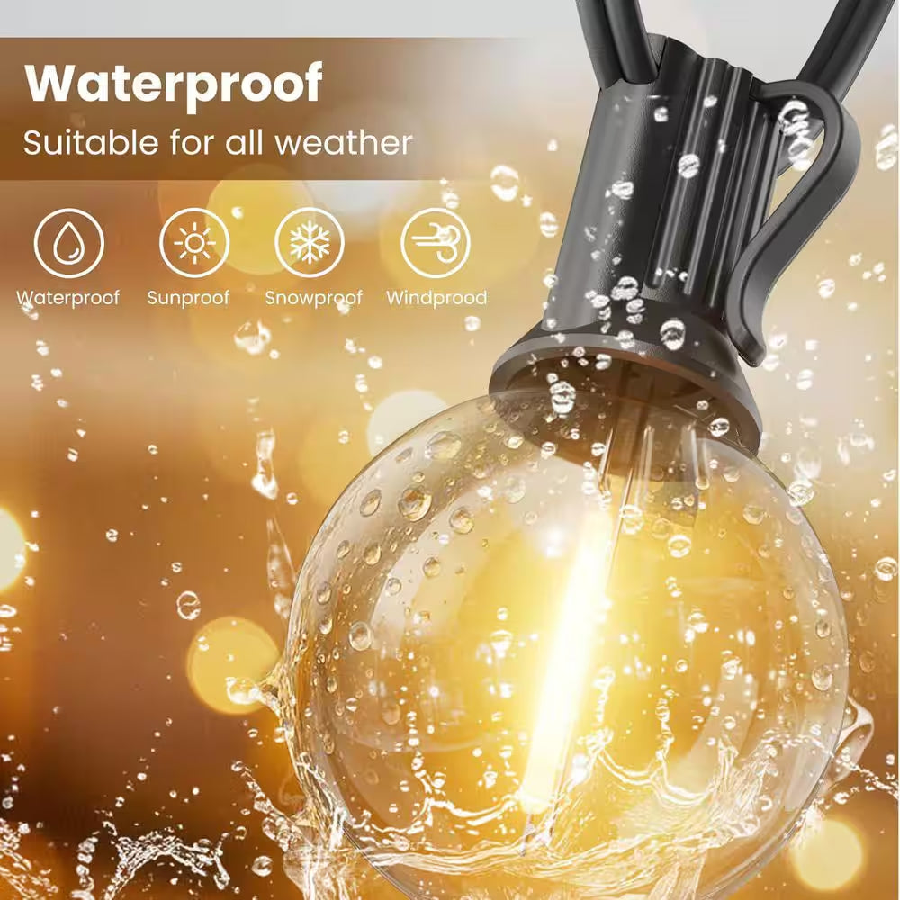 G40 26-Light 50 Ft. Indoor/Outdoor Plug-In LED Globe String-Light Shatterproof Waterproof for Porch Bistro Backyard