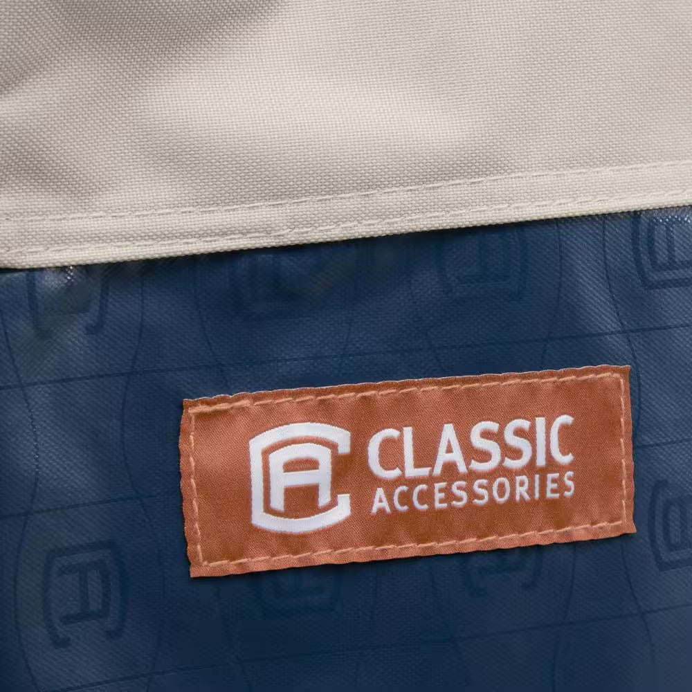 Mainland 94 In. L X 94 In. W X 23 In. H Fog/Navy round Patio Table and Chair Set Cover