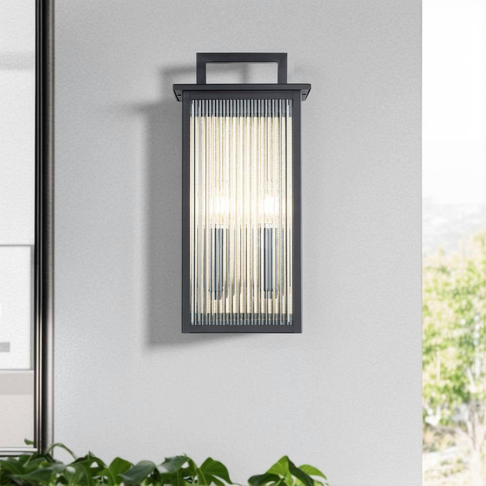 Montpelier 2-Light Black Hardwired 18 In. H Outdoor Sconce Dusk to Dawn Wall Lantern Sconce