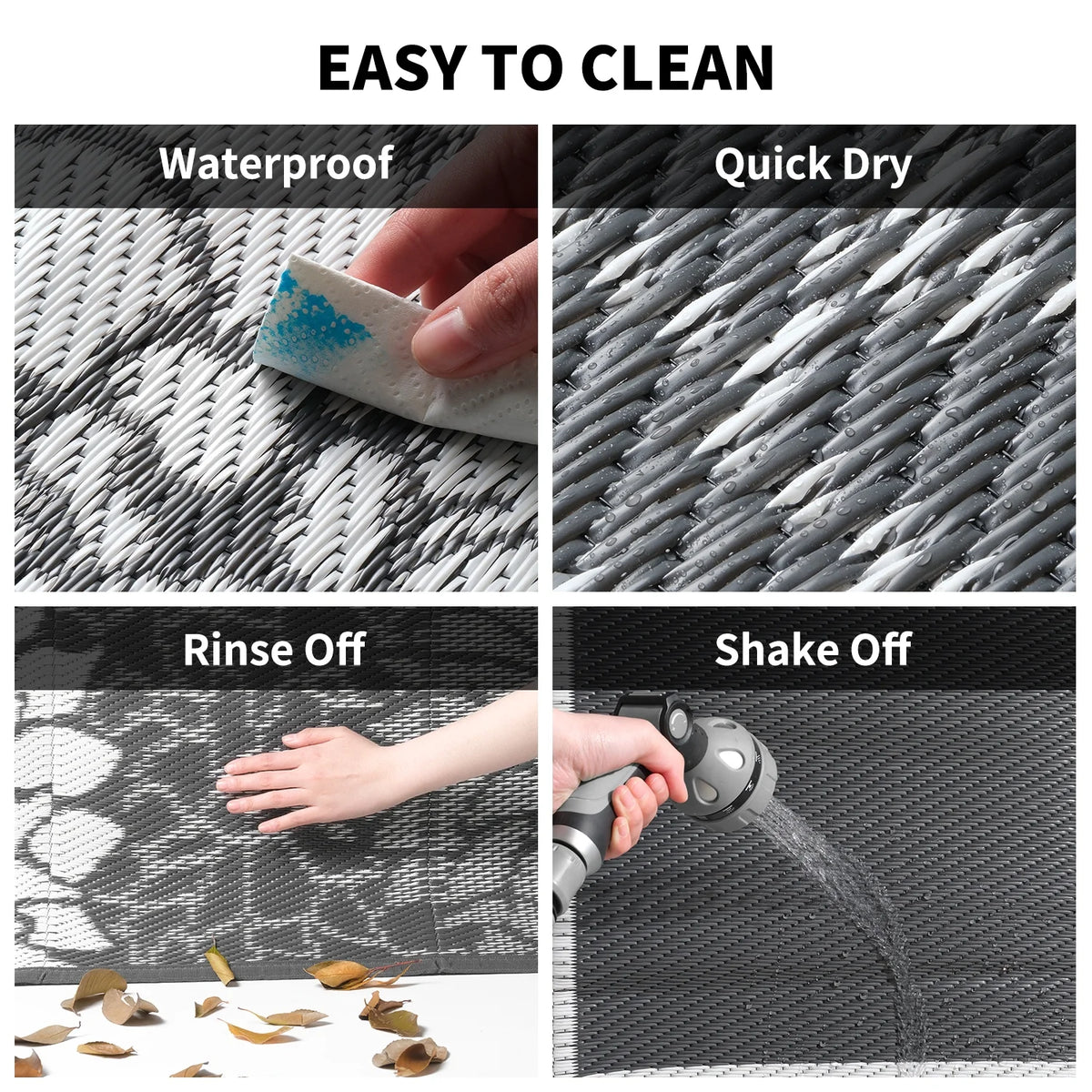 Outdoor Rug 5'X8' Waterproof Reversible Patio Rug Floral Border Plastic Straw Indoor Outdoor Rug for RV Camping Garden Picnic Beach Deck Backyard Porch Decor Dark Grey and White