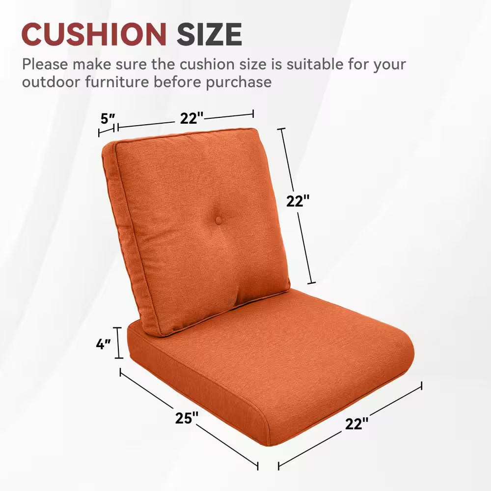 22 In. X 25 In. 10-Piece Deep Seating Outdoor Lounge Chair Replacement Cushion and Back Pillow in Orange