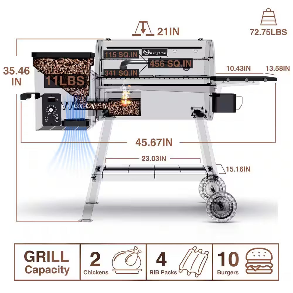 456 Sq. In. Wood Pellet Grill and Smoker BBQ with PID Auto Temperature Control in Black