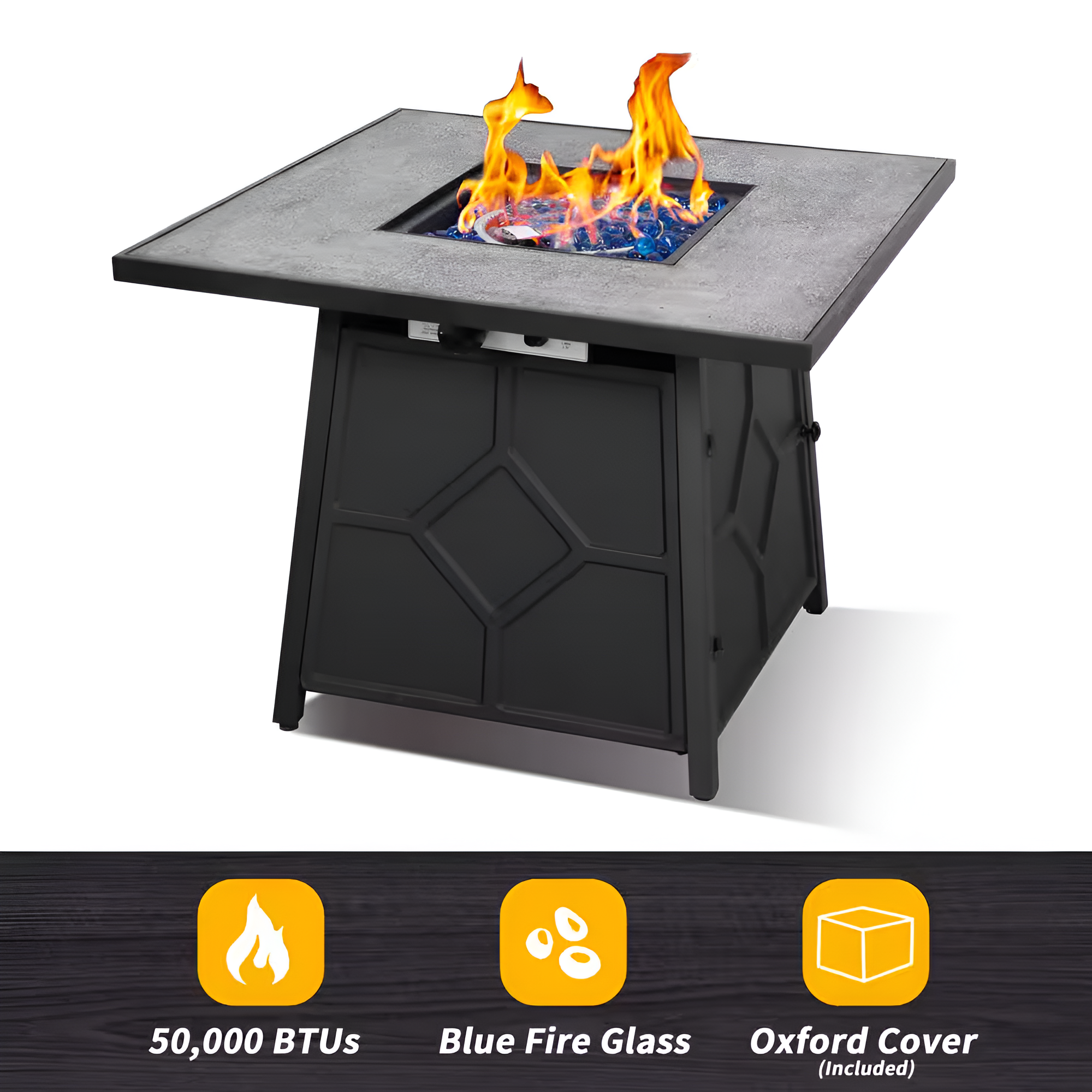 32 In. 40,000BTU Fire Pit Propane Gas Fire Pit Table Square Tabletop