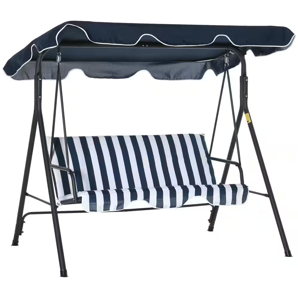 Black Metal Patio Swing with Canopy, Outdoor Yard Glider Swing Chair with Stand