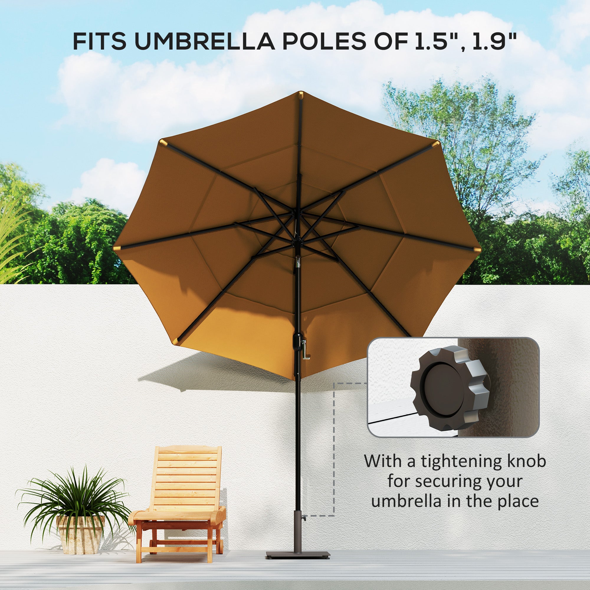 Square Patio Umbrella Base, 29 Lbs Metal Umbrella Stand Base with Adjustable Foot Pads, Heavy Duty Patio Umbrella Holder for 1.51.9 Umbrella Poles for Outdoor, Lawn, Poolside, Brown