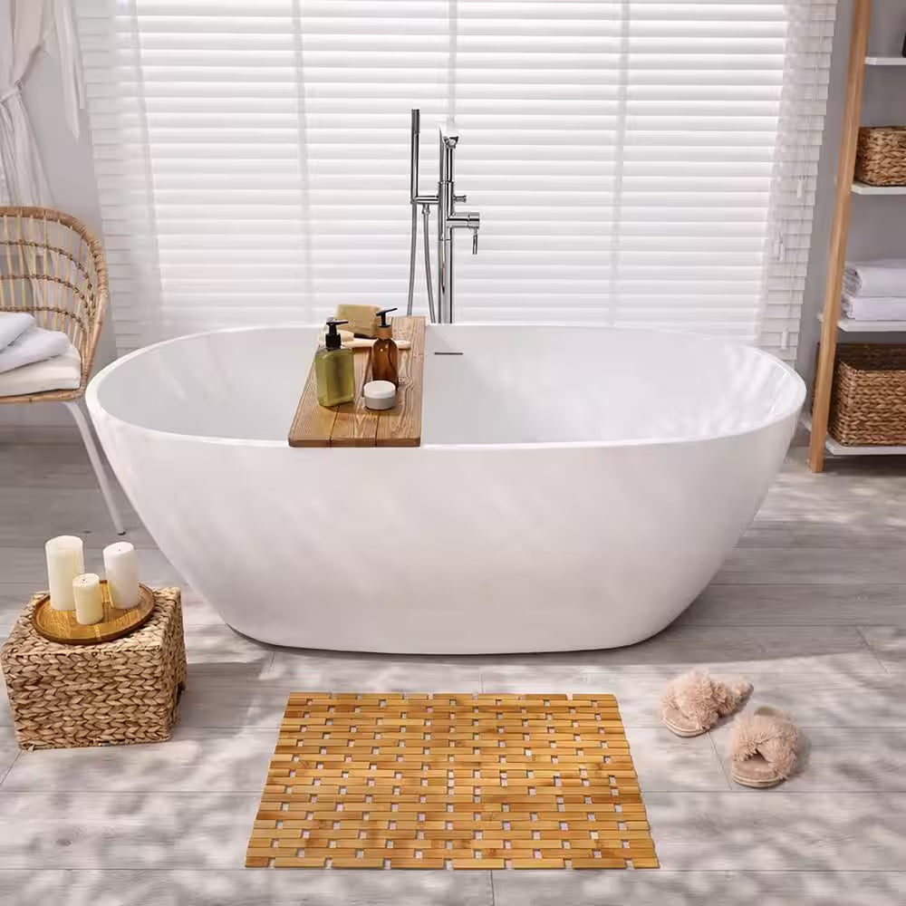 Bath Slats Roll-Up Foldable Shower Door Rug Anti-Slippery Natural 18"X 18"