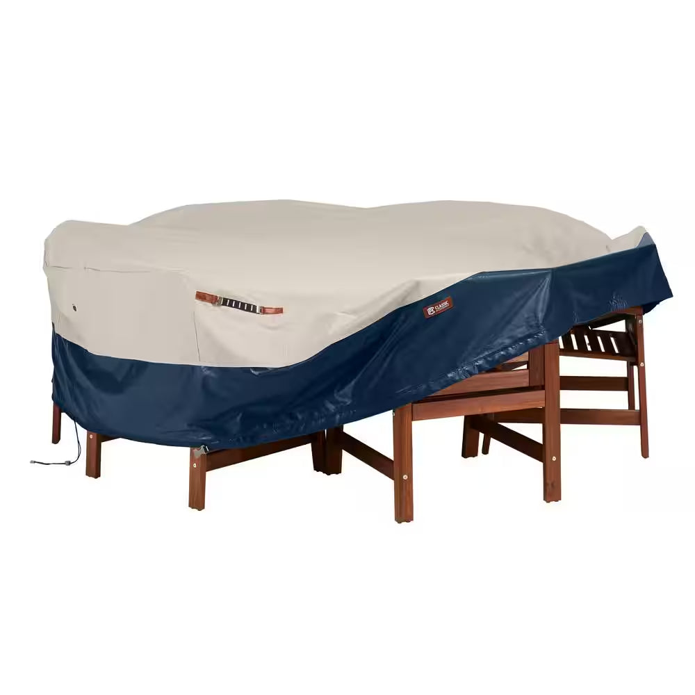 Mainland 94 In. L X 94 In. W X 23 In. H Fog/Navy round Patio Table and Chair Set Cover