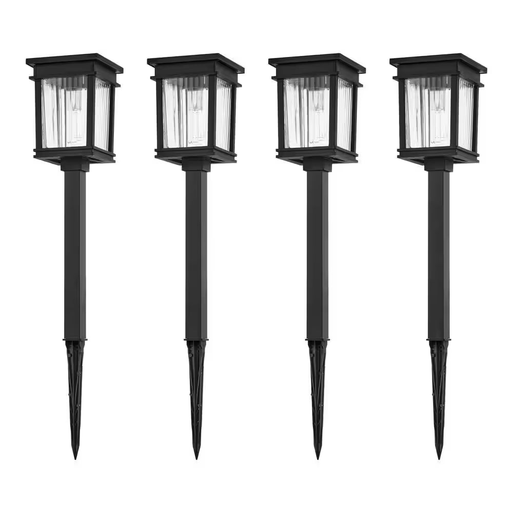 Lauder 20-40 Lumen Black LED Outdoor Solar Path Light with Glass Lens, Dual White and High-Low (4-Pack)