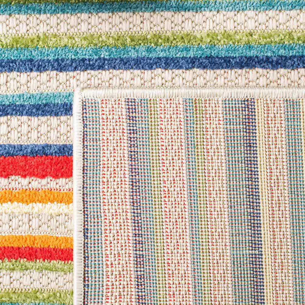 Cabana Ivory/Green 2 Ft. X 9 Ft. Striped Indoor/Outdoor Patio Runner Rug