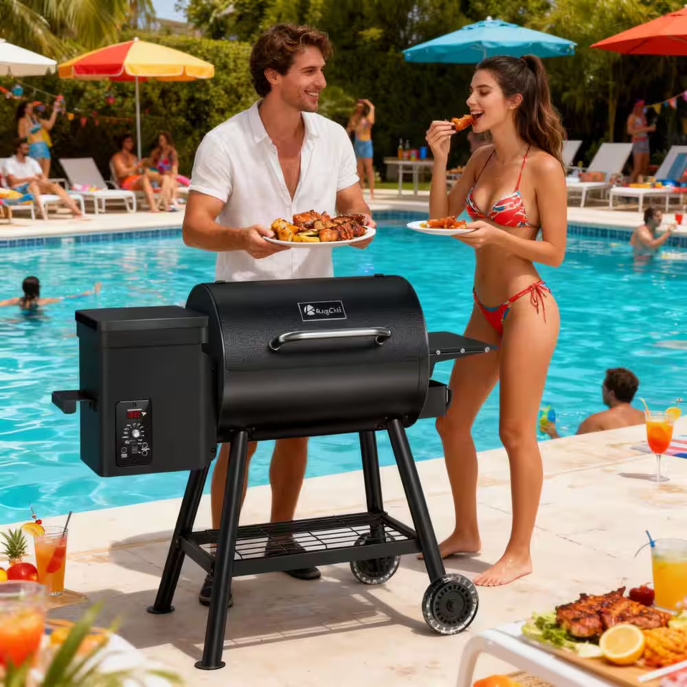 456 Sq. In. Wood Pellet Grill and Smoker BBQ with PID Auto Temperature Control in Black