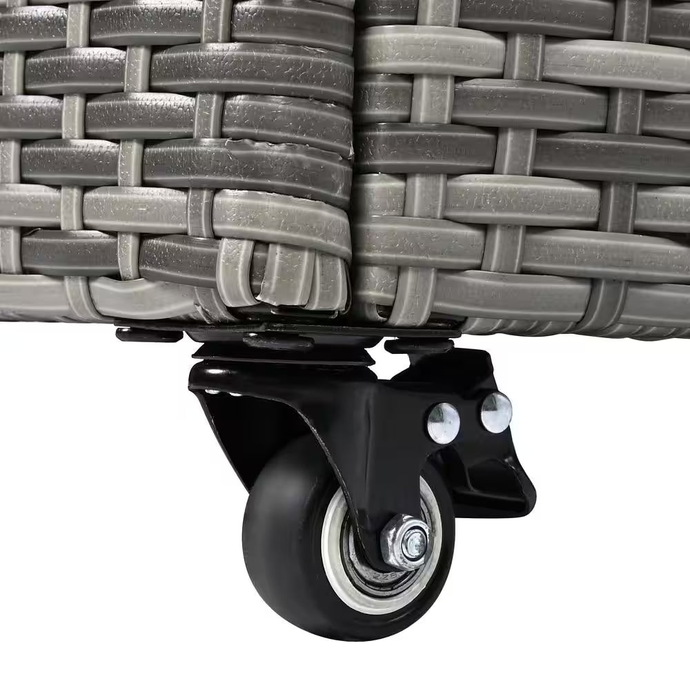 200 Gal. Gray Rattan Deck Box with Wheels All-Weather Outdoor Storage Box Wicker Storage Bin and Galvanized Steel Frame