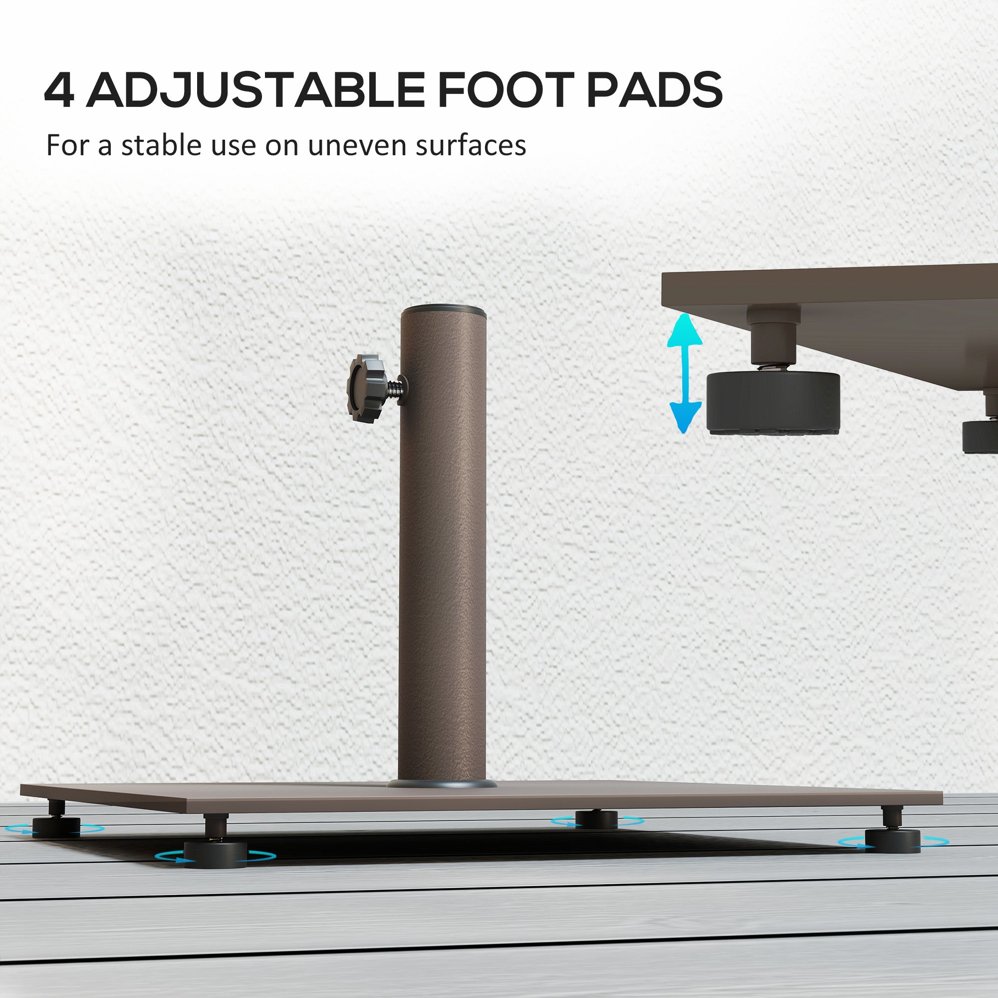 Square Patio Umbrella Base, 29 Lbs Metal Umbrella Stand Base with Adjustable Foot Pads, Heavy Duty Patio Umbrella Holder for 1.51.9 Umbrella Poles for Outdoor, Lawn, Poolside, Brown