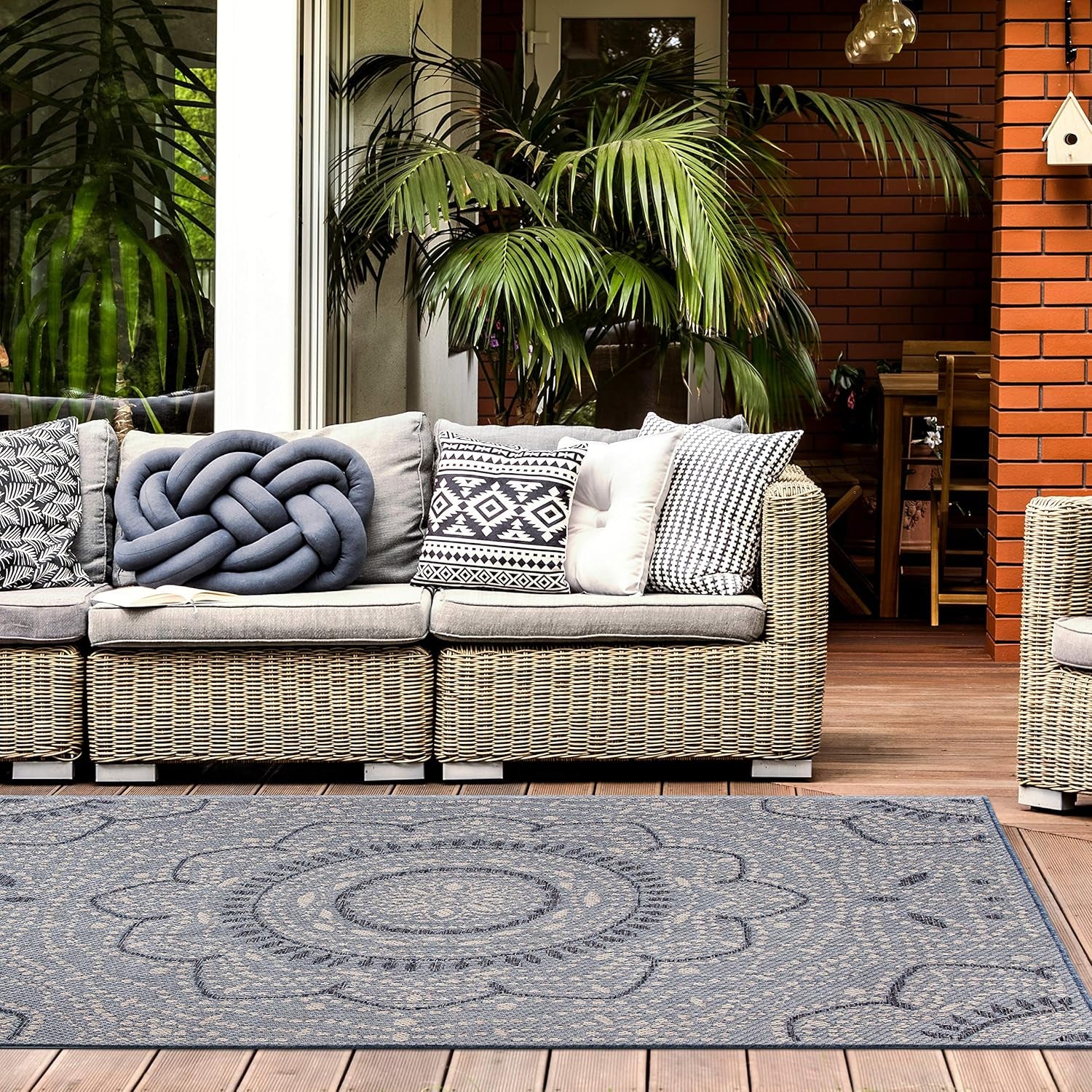 Blue Medallion Indoor/Outdoor Area Rug — Fade Resistant for Living Room, Dining Room and Office, 7'10" X 10'