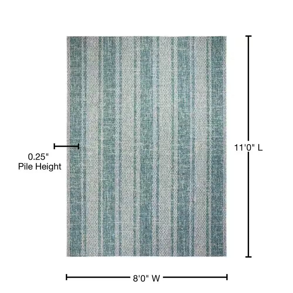 Courtyard Light Gray/Teal 8 Ft. X 11 Ft. Geometric Indoor/Outdoor Patio Area Rug