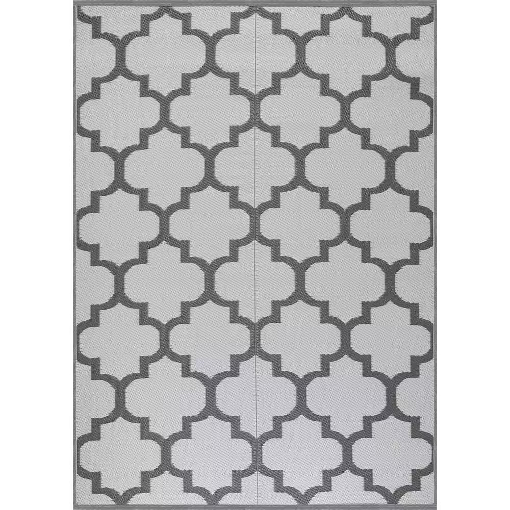 6 X 9 Grey White Lightweight Moroccan Trellis Reversible Plastic Indoor Outdoor Area Rug