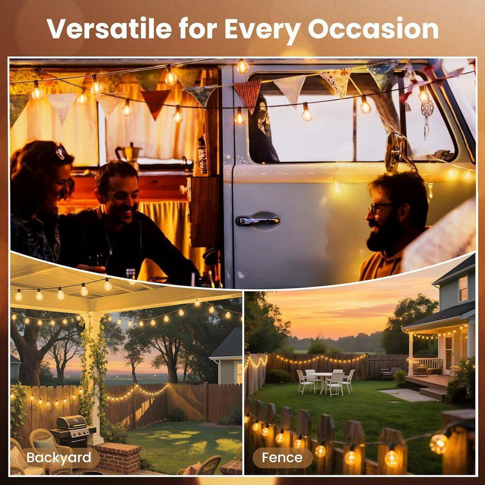 G40 26-Light 50 Ft. Indoor/Outdoor Plug-In LED Globe String-Light Shatterproof Waterproof for Porch Bistro Backyard