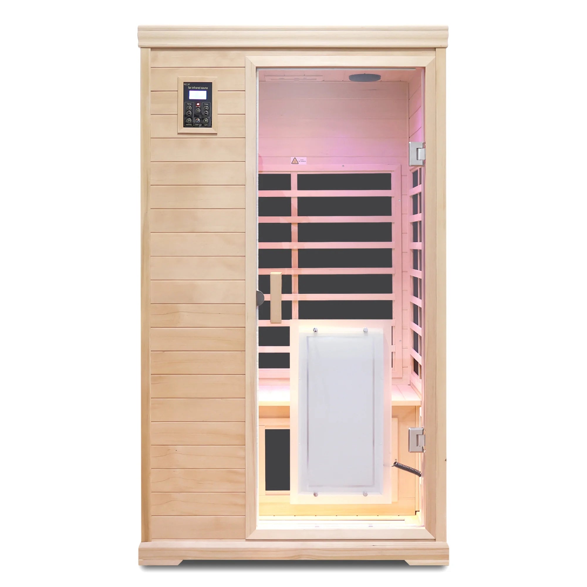 2 Person Far Infrared Sauna for Home, Canadian Hemlock Wood Indoor Dry Sauna with 8 Carbon Heating Panels, Dual Controls, Color Therapy Beauty Light, Bluetooth Speakers