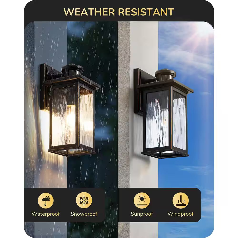 12 In. Black Dimmble Motion Sensing Dusk to Dawn Outdoor Hardwired Outdoor Wall Light Lantern Scone (2-Pack)