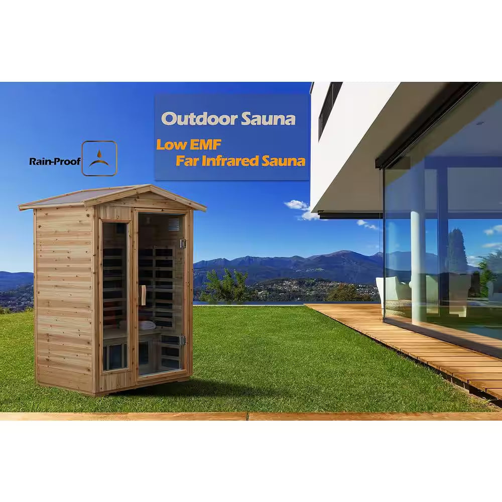Moray 1-2 Person Outdoor Fir Infrared Sauna with 8 Far-Infrared Carbon Crystal Heaters and Chromotherapy