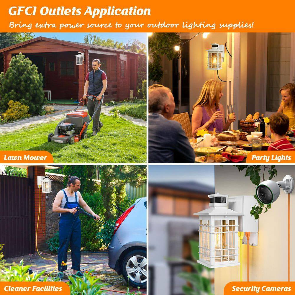 Outdoor Lantern Motion Sensor Porch Light with GFCI Outlets, 11.4'' Dusk to Dawn Outdoor Wall Light White