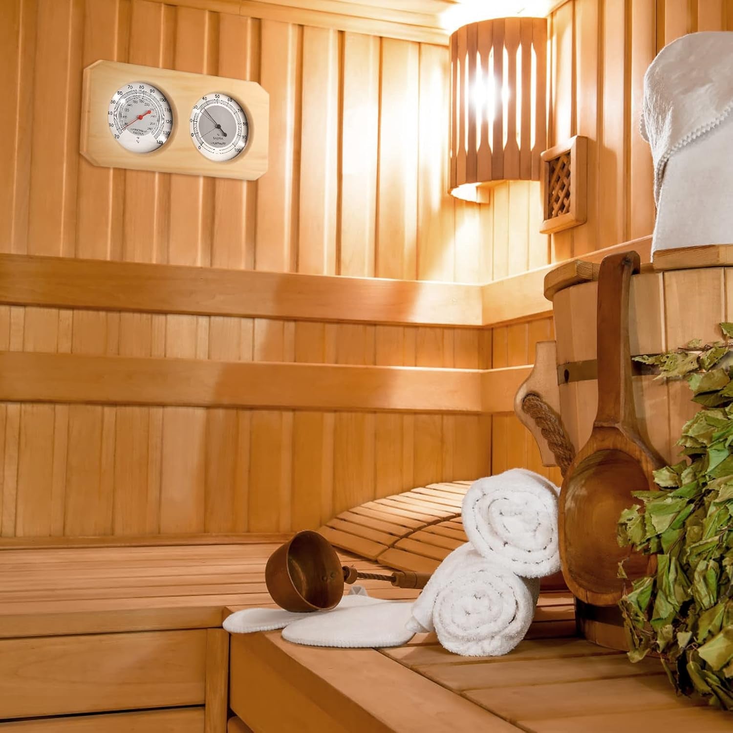 2 in 1 Sauna Wooden Sauna Hygrothermograph Indoor Fahrenheit Thermometer and Hygrometer for Hotel or Sauna Room