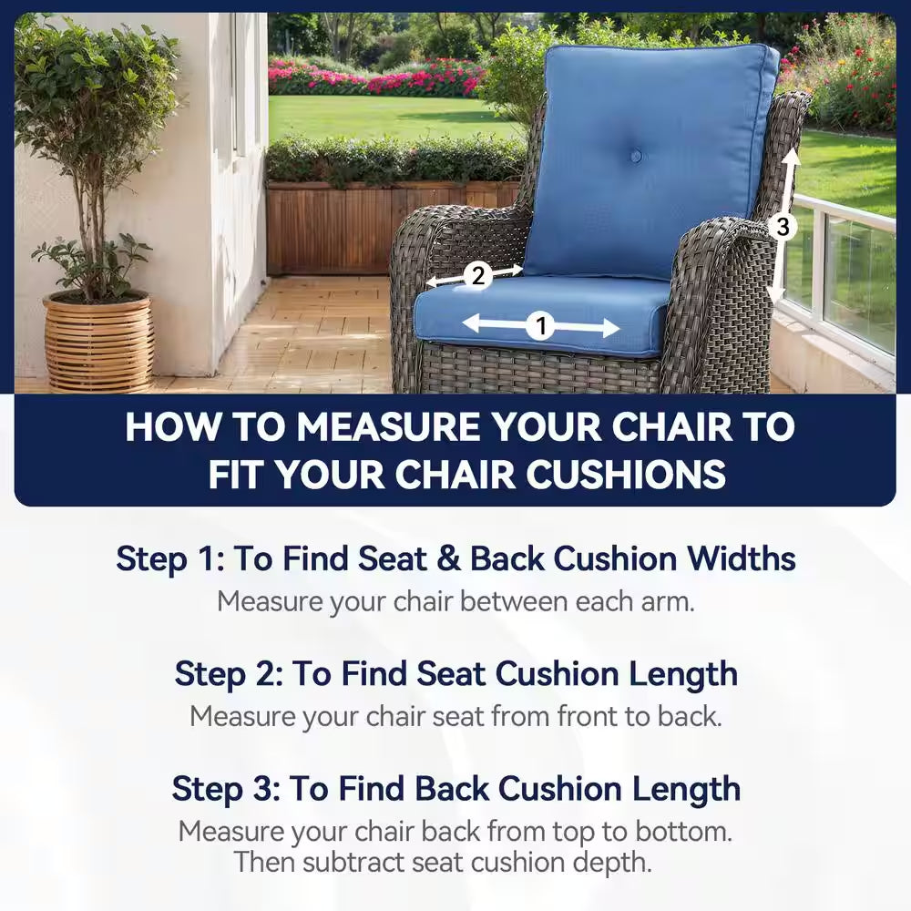 22 In. X 25 In. 6-Piece Deep Seating Outdoor Lounge Chair Replacement Cushion and Back Pillow in Blue