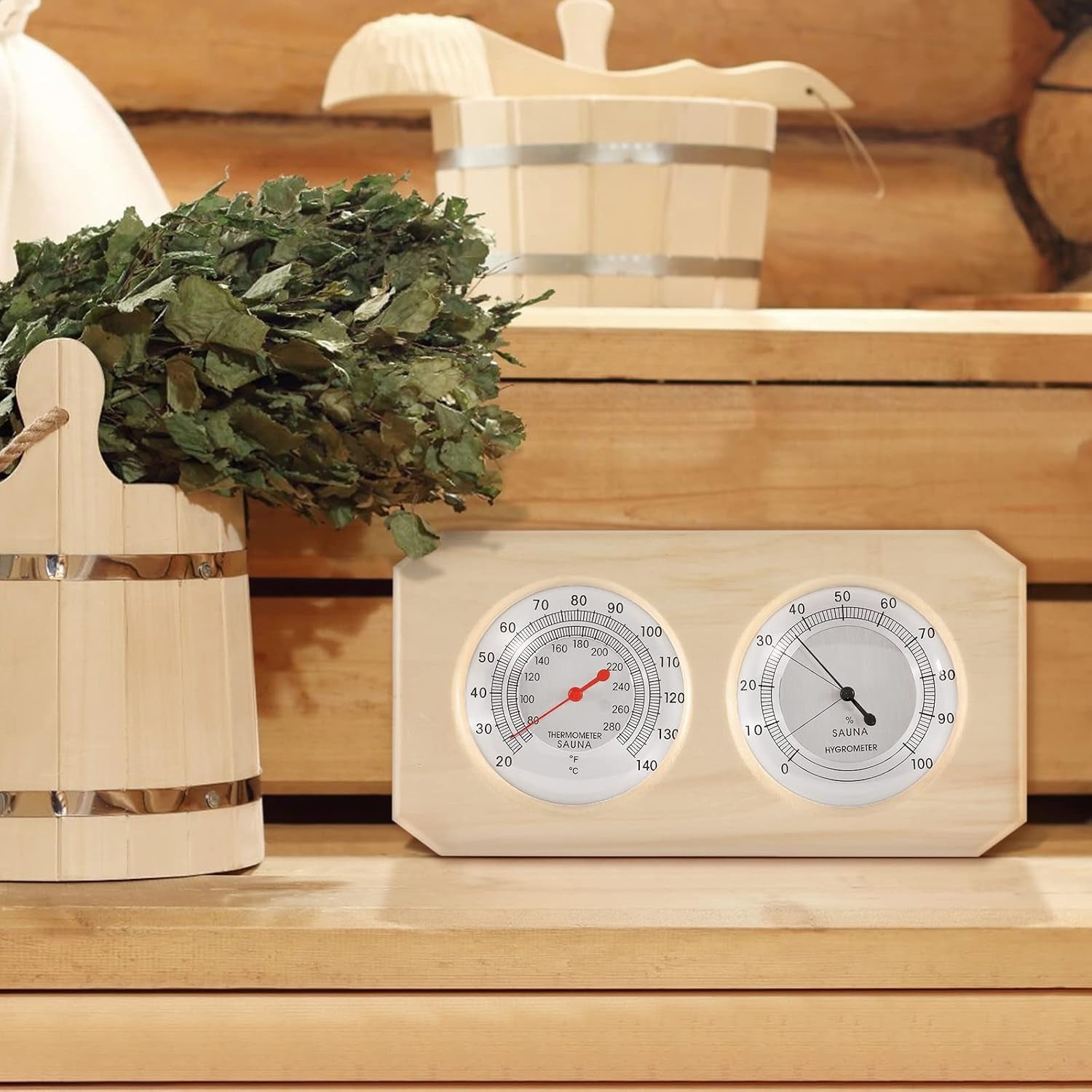 2 in 1 Sauna Wooden Sauna Hygrothermograph Indoor Fahrenheit Thermometer and Hygrometer for Hotel or Sauna Room
