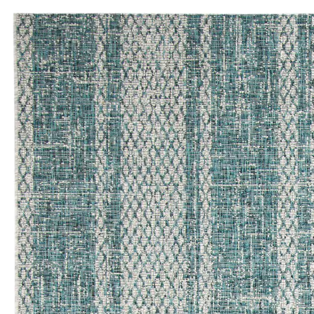 Courtyard Light Gray/Teal 8 Ft. X 11 Ft. Geometric Indoor/Outdoor Patio Area Rug