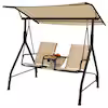 2-Person Porch Swing Adjustable Canopy Swing Chair with Tempered Glass Table