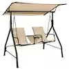 2-Person Porch Swing Adjustable Canopy Swing Chair with Tempered Glass Table