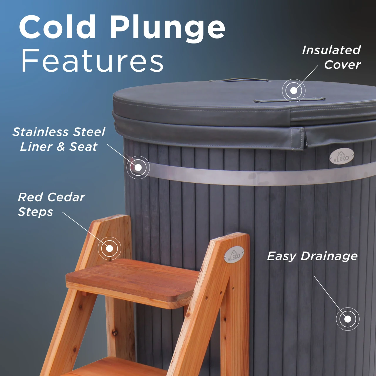 Lumina Outdoor Wooden Ice Bath Cold Plunge Tub | 118 Gallon Water Capacity