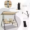 2-Person Porch Swing Adjustable Canopy Swing Chair with Tempered Glass Table