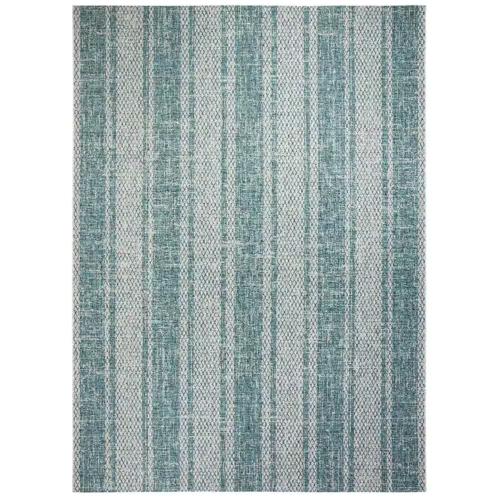 Courtyard Light Gray/Teal 8 Ft. X 11 Ft. Geometric Indoor/Outdoor Patio Area Rug