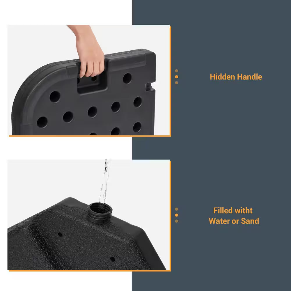 180 Lbs Patio Umbrella Base in Black, Water/Sand Filled Weighted Hanging Cantilever Umbrella Base