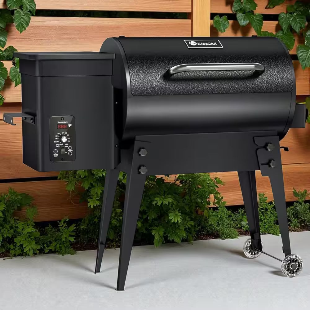 456 Sq. In. Wood Pellet Grill and Smoker BBQ with PID Auto Temperature Control, Folding Legs for Patio or RV in Black