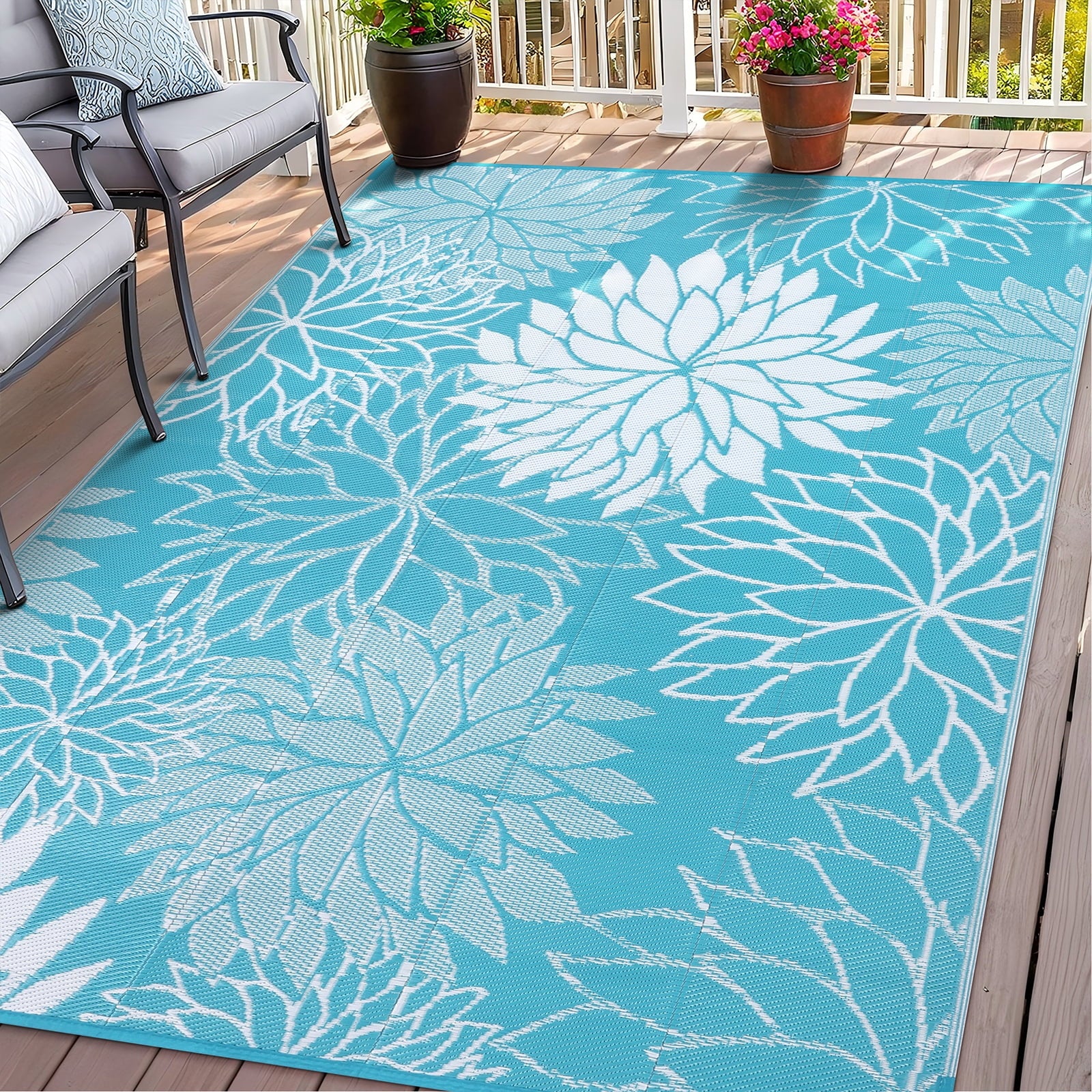 Outdoor Rugs for Patios Clearance 6'X9' Waterproof Patio Mat Plastic Straw Rug Reversible RV Camping Tent Rug outside Area Rug for RV, Patios,Deck, Beach,Balcony, Camping