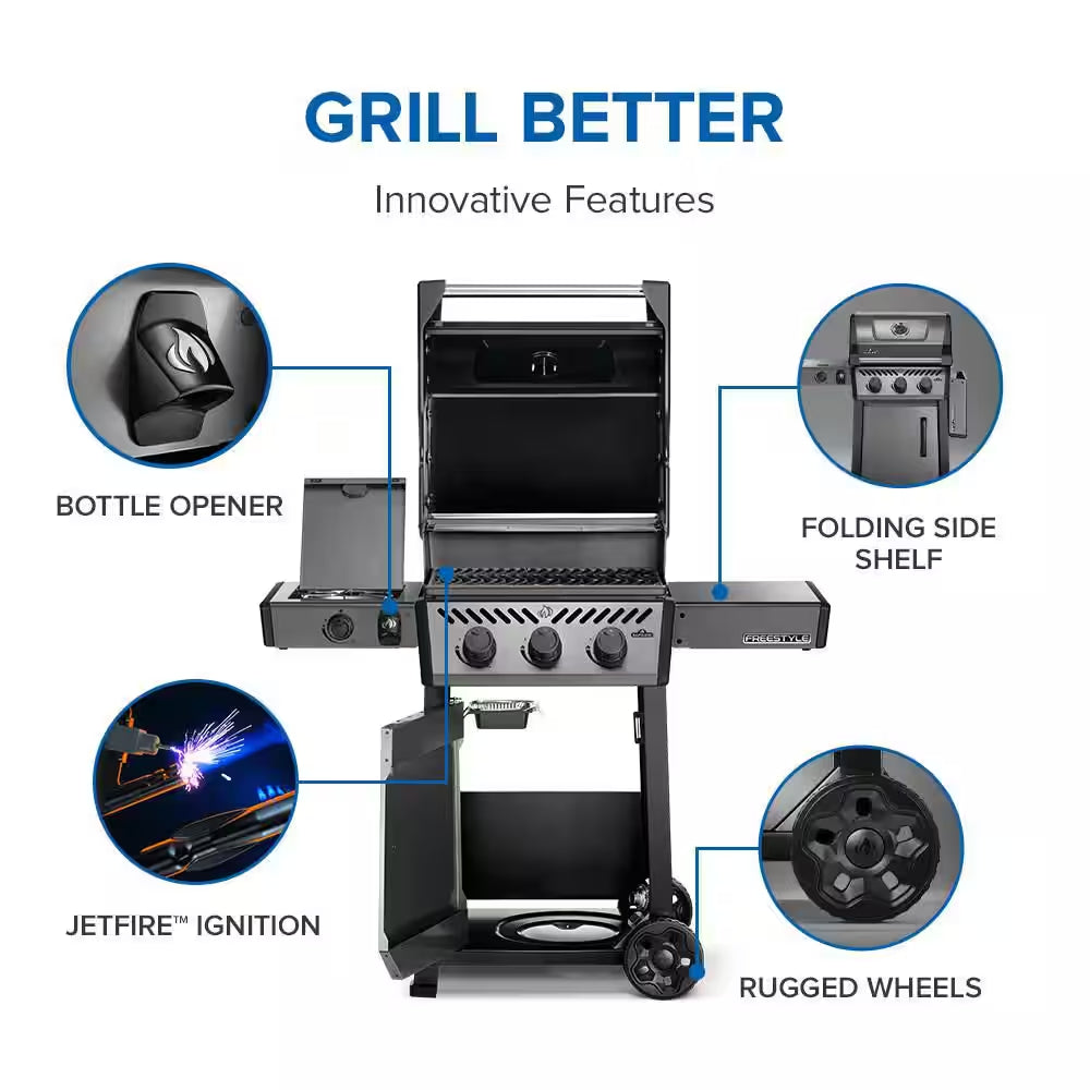 Freestyle 425 4-Burner Propane Gas Grill with Range Side Burner in Graphite Grey