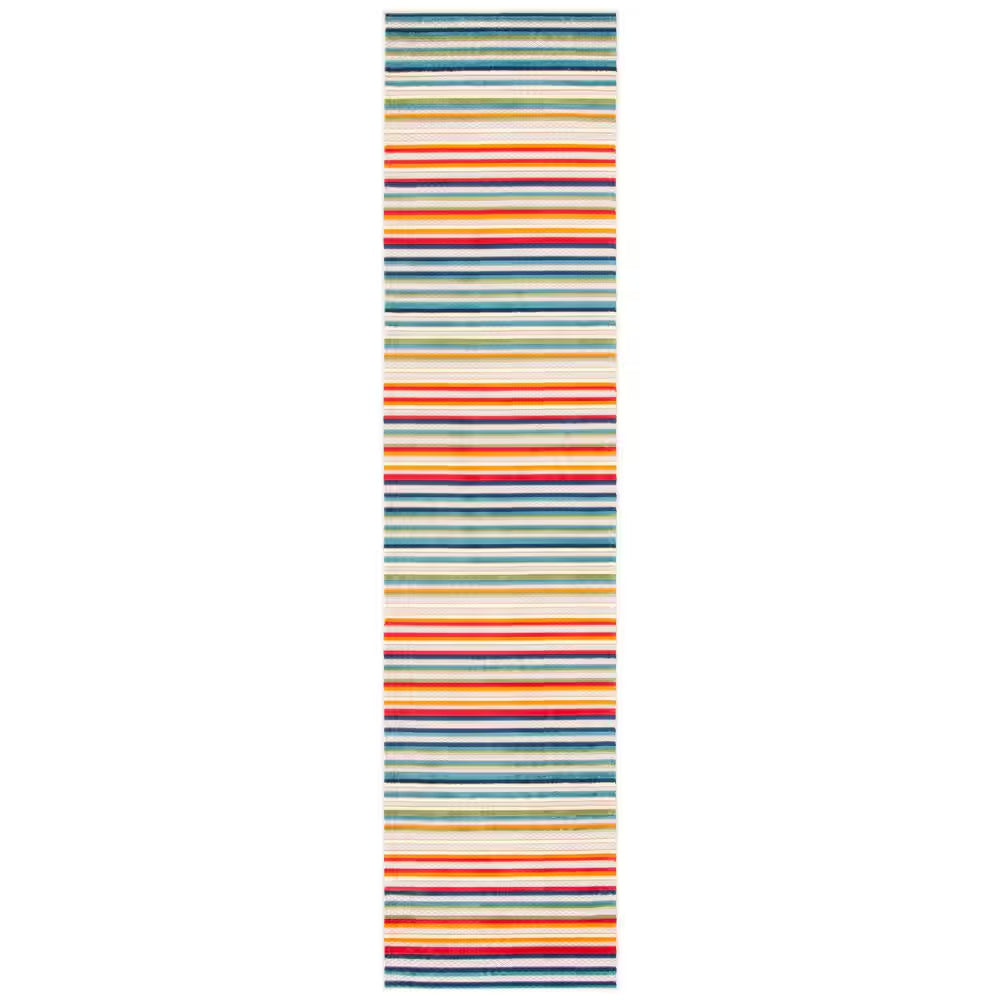 Cabana Ivory/Green 2 Ft. X 9 Ft. Striped Indoor/Outdoor Patio Runner Rug