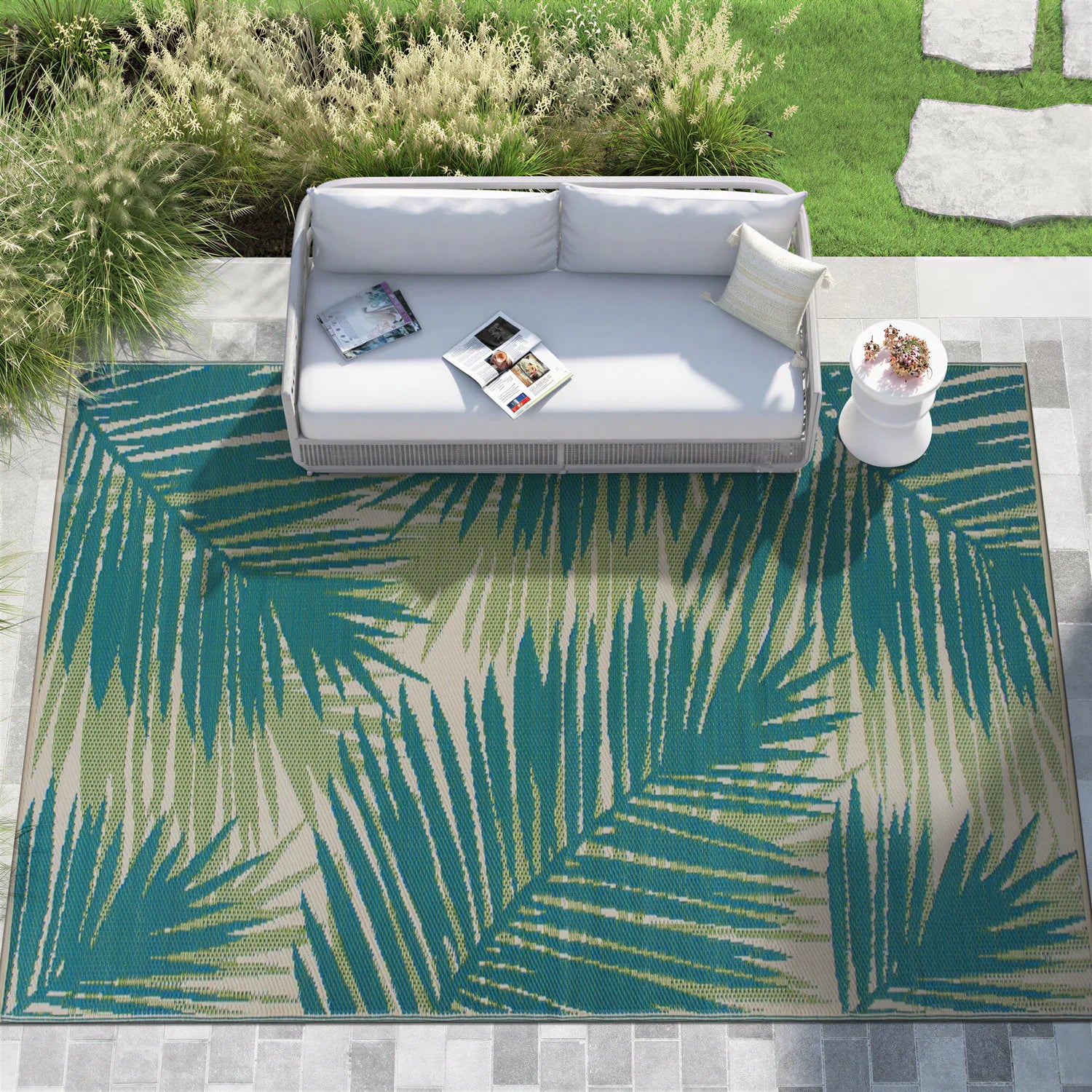 Tropical Floral Reversible Plastic Outdoor Rugs