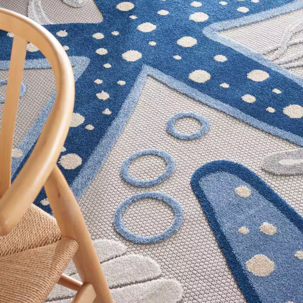 Aloha Blue/Gray 8 Ft. X 11 Ft. Floral Modern Indoor/Outdoor Patio Area Rug