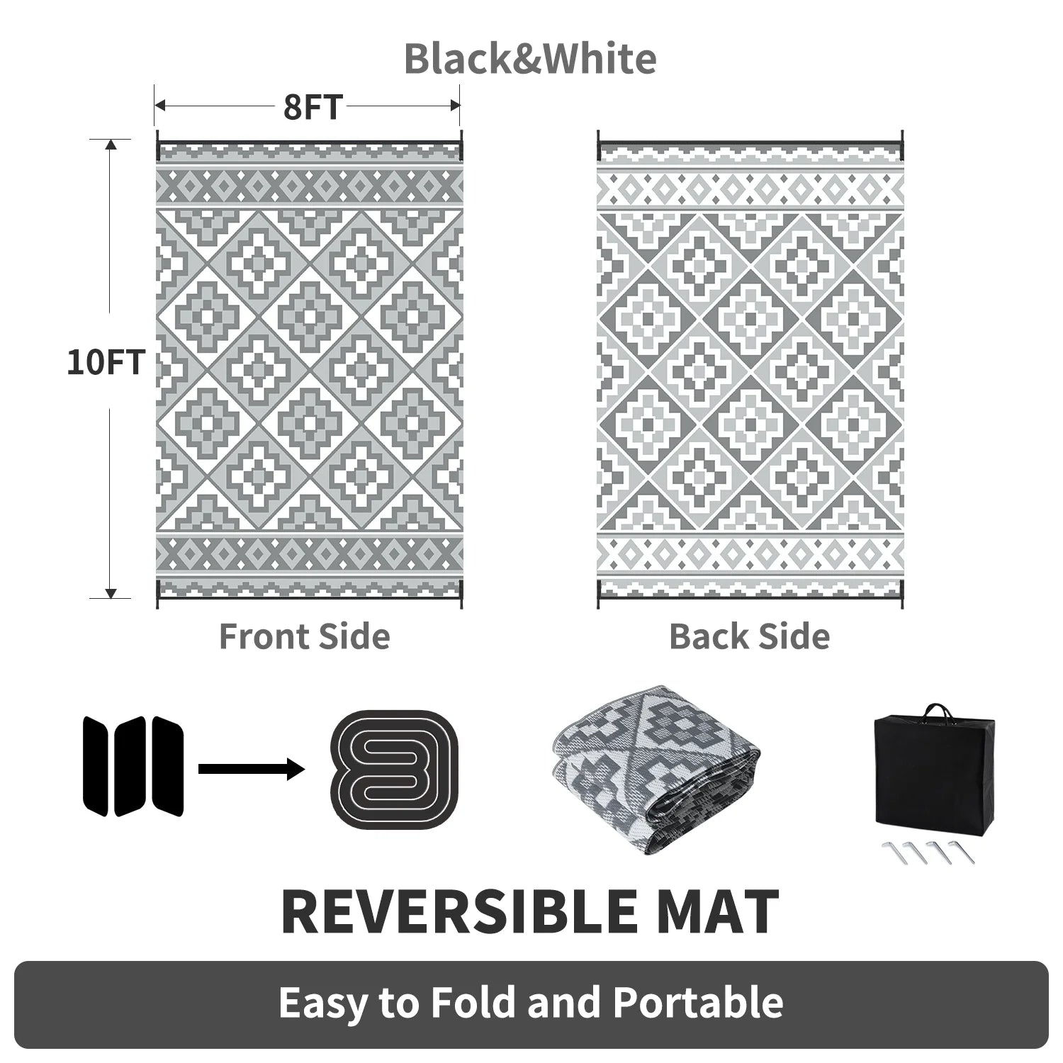 Outdoor Rug 9'X12' Waterproof Reversible Patio Rug Modern Lightweight Plastic Straw Indoor Outdoor Rug for RV Camping Deck Balcony Porch Boho Patio Decor Outdoor Carpet Light Gray