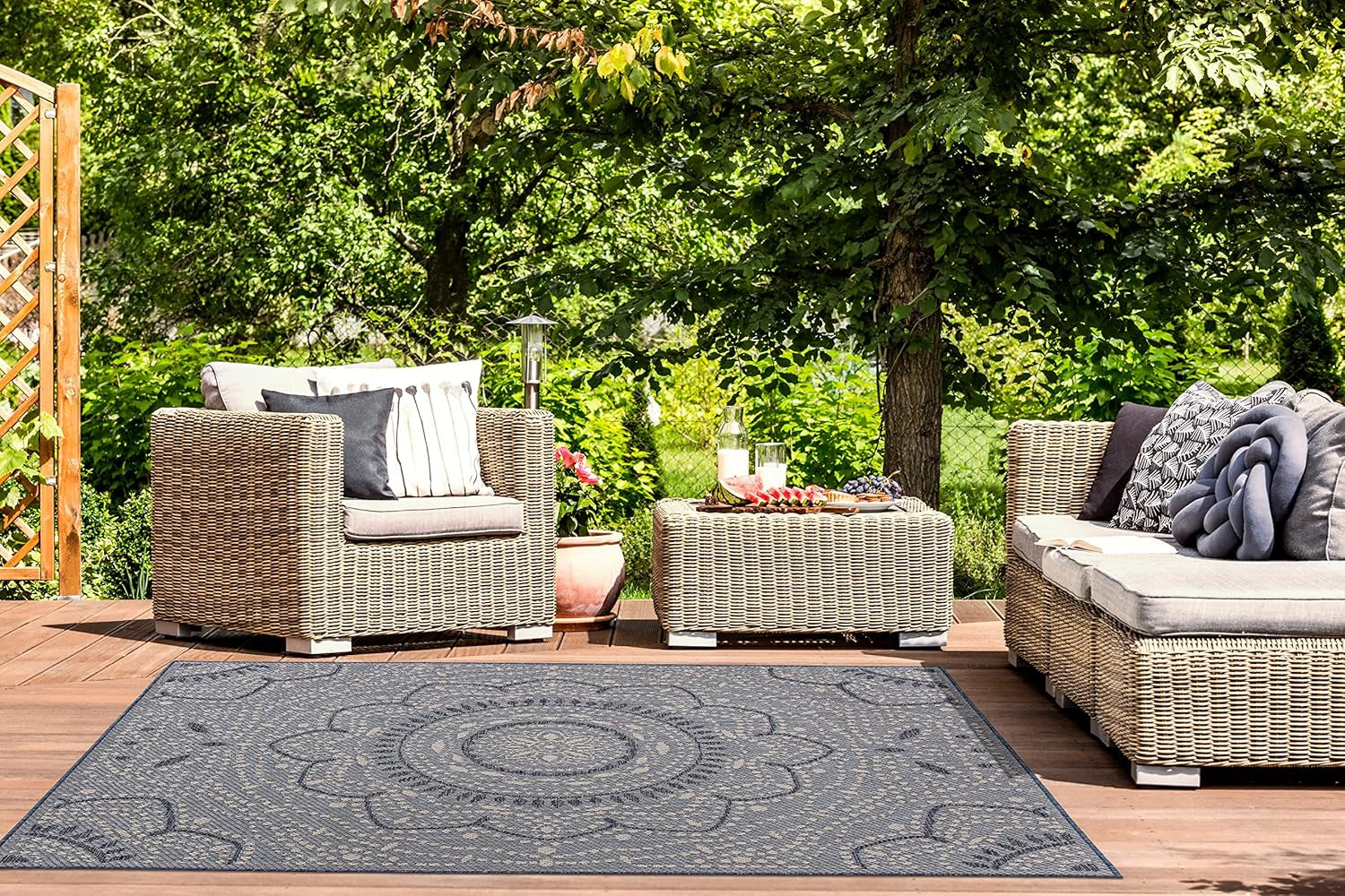 Blue Medallion Indoor/Outdoor Area Rug — Fade Resistant for Living Room, Dining Room and Office, 7'10" X 10'