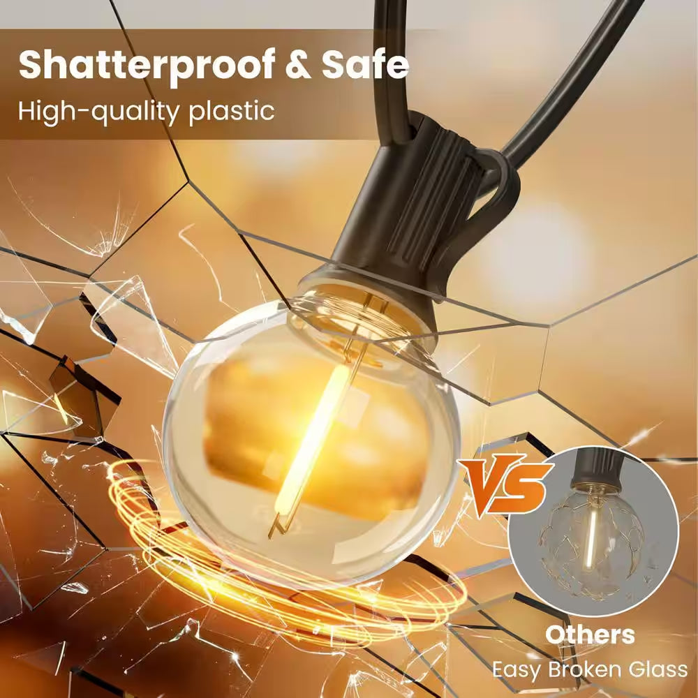 G40 26-Light 50 Ft. Indoor/Outdoor Plug-In LED Globe String-Light Shatterproof Waterproof for Porch Bistro Backyard