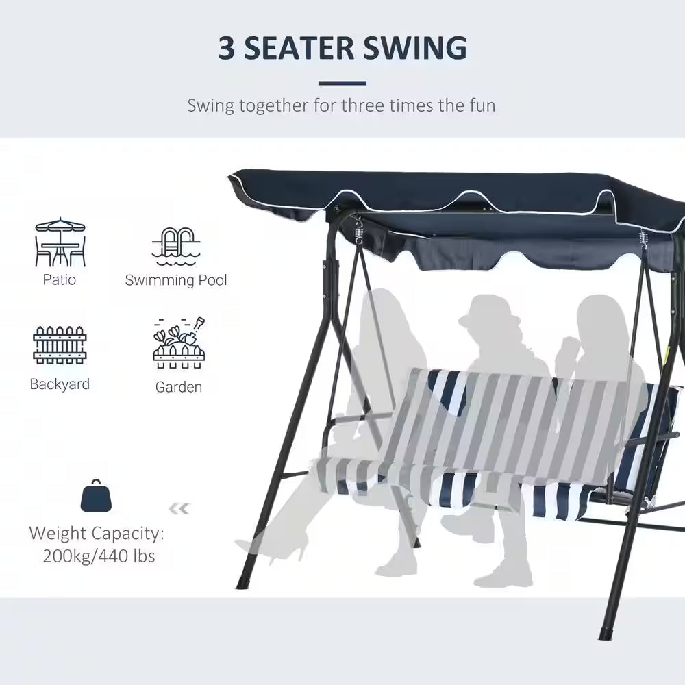 Black Metal Patio Swing with Canopy, Outdoor Yard Glider Swing Chair with Stand